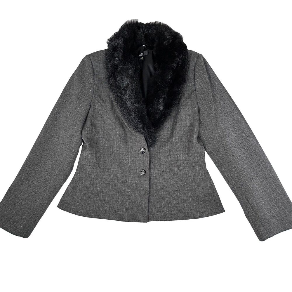 AGB 2 button fitted lined blazer peplum removable faux fur collar Womens Sz 10